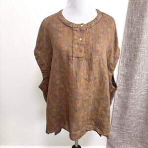 Kealopiko Womens Linen Tunic Top Blouse XL Brown Camo Hawaiian